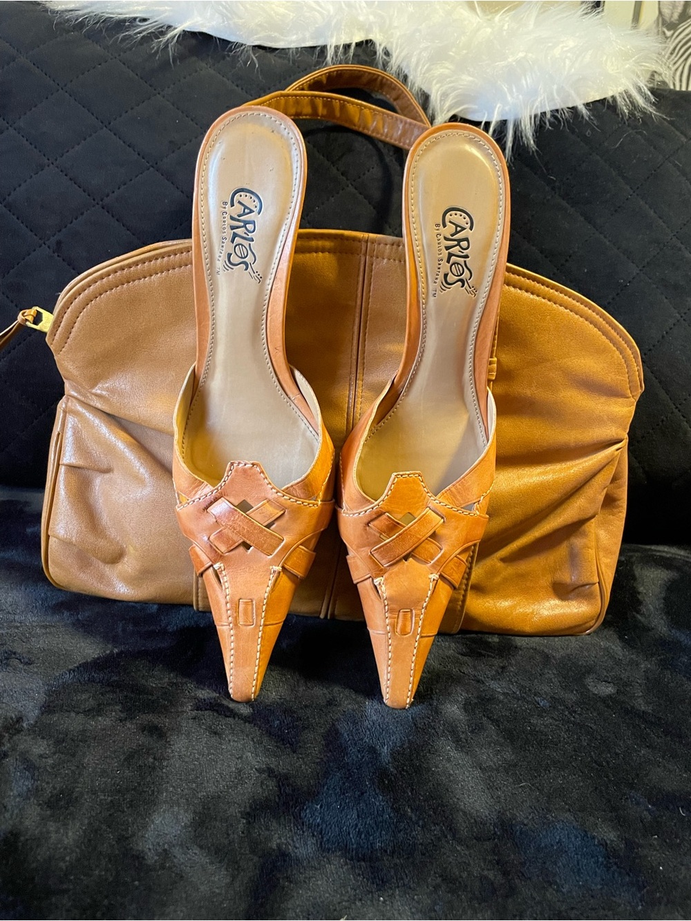 Tan Man Made Leather Pointed Mule Heels By Carlos Santana